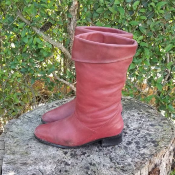 Vintage Markon Slouch Boots Fold Black Leather 8 M - Picture 5 of 7